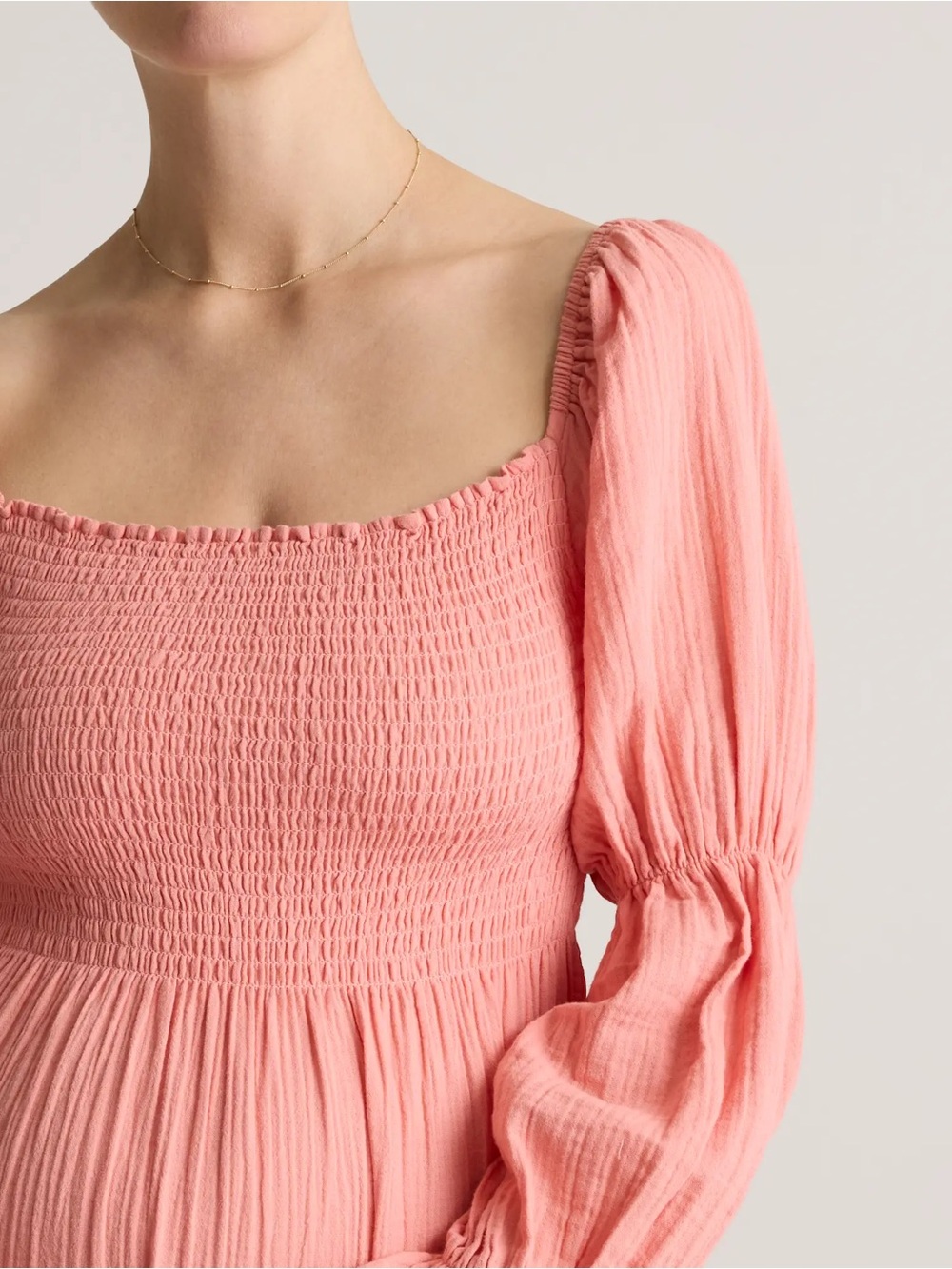 Quince Women's Smocked Bodice Long Sleeve Midi Maternity Dress - Coral pink - Picture 11 of 11